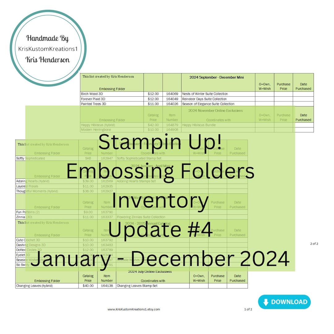 Current Folder Documents Inventory Download Stampin up Embossing Folder Update #4 2024 Catalog Tool Paper ...