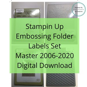 May include: A close-up of a Stampin Up embossing folder labelled "Northern Flurry 120902". The folder is a master set from 2006-2020 and is available as a digital download. The folder is a light grey colour with a pattern of small circles.