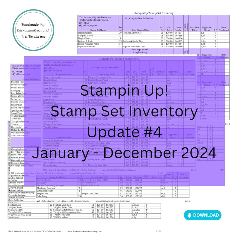 Ref Inventory Download Stampin up Update #4 2024 Stamp Set Tracking List, Inventory ...