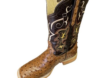 white square toe ostrich boots