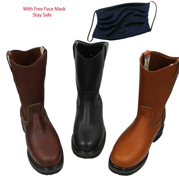 Men's Best Work Boots Pull On Leather oil water slip resistant Size 7-13