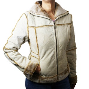 Ladies Genuine Suede Leather Bonded Faux Fur Jacket Style 1221