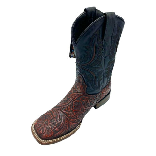 Men Genuine Cowhide Hand Tooled Leather Western Rodeo Boots Etsy