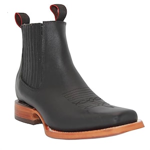 Men&#39;s Genuine Leather Square Toe Short Ankle Rodeo Cowboy Boot