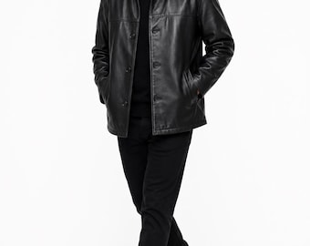 Men's Genuine Baby Soft Lamb Leather Front Buttons Closure Jacket