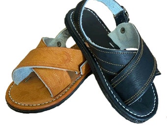 Kids genuine leather sandals handmade Genuine Cowhide Crocodile Print removable Buckle Leather Belt