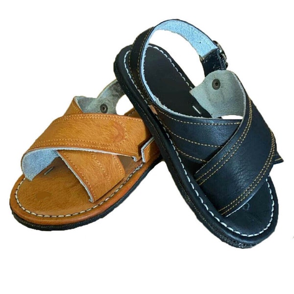 Kids genuine leather sandals handmade Genuine Cowhide Crocodile Print removable Buckle Leather Belt