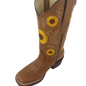 Women Genuine Cowhide Leather Square Toe Rodeo Western Boots Handmade Flor de Cerdo Miel