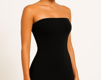 Frau Strapless Bodycon Sexy Baumwolle ausgestattet Mini Kleid Solid Colors