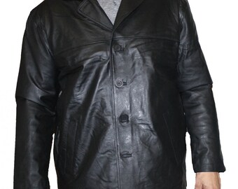 Vintage 90s Perry Ellis Black Leather Coat, Large Men Vintage 90s Perry Ellis Black Leather Coat, Large Men
