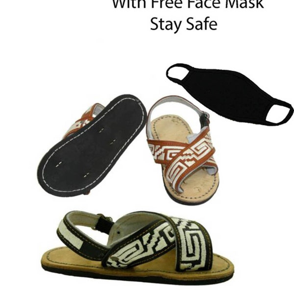 New! kids leather Mexican two strap piteado bordado sandals Huaraches