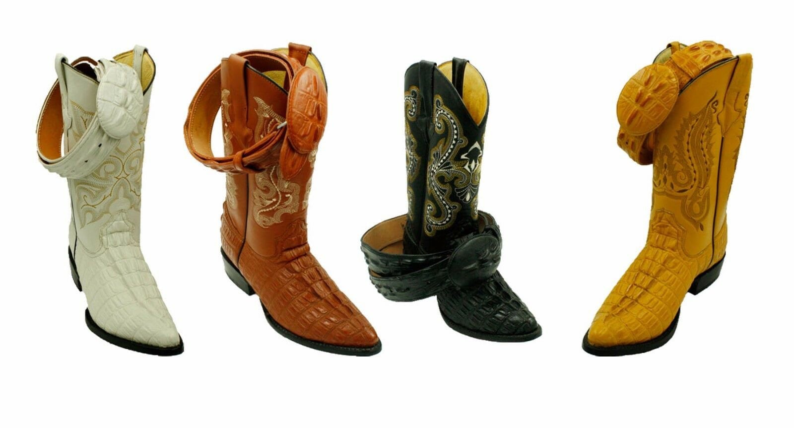 Men's Genuine Leather Crocodile Print J Toe Cow Boy Boots With Free Belt
