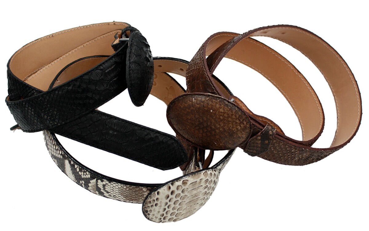Python Leather Belt H25 with Shiny Buckle, Brown