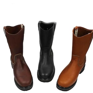 Men&#39;s Best Work Boots Pull On Leather oil water slip resistant Size 7-13