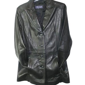 Veste tendance pour femme en cuir d'agneau véritable souple avec fermeture à quatre boutons