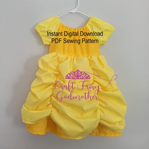 Ruched Dress Pattern Inspired by Belle; Ball Gown; PDF Instant Download Sewing Pattern; Child Size 3T, 4T, 5, 6; Princess Costume