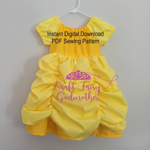 Ruched Dress Pattern Inspired by Belle; Ball Gown; PDF Instant Download Sewing Pattern; Child Size 3T, 4T, 5, 6; Princess Costume