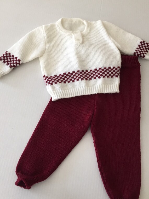 Red and white baby sweater and matching pants set Etsy