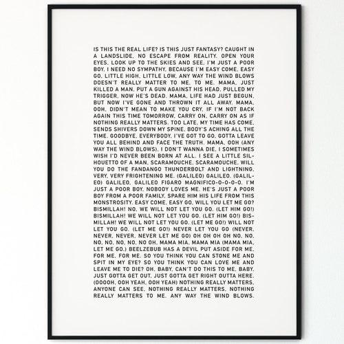 Bohemian Rhapsody Lyrics Printable Art Living Room Art - Etsy