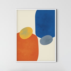 Mid Century Modern Wall Art Print, Blue Orange Gold Abstract Art Print, Geometric Print Set, Abstract Painting, "FAT THOUGHTS III"