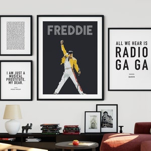 SET OF 4 Freddie Mercury Queen Printable Art, Gallery Wall Set, Bohemian Rhapsody Lyrics, Queen Wall Art, Living Room Art, Digital Print