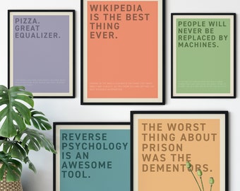 SET OF 5 Michael Scott Quotes Poster, The Office TV Show Fan Gift, Wall Art Print "Reverse Psychology, Wikipedia, Dementor, Machines, Pizza"