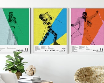 Freddie Mercury Queen Poster, SET OF 3 Freddie Mercury Art Print, Queen Wall Art, Queen Poster, Freddie Mercury Queen Fan Gift