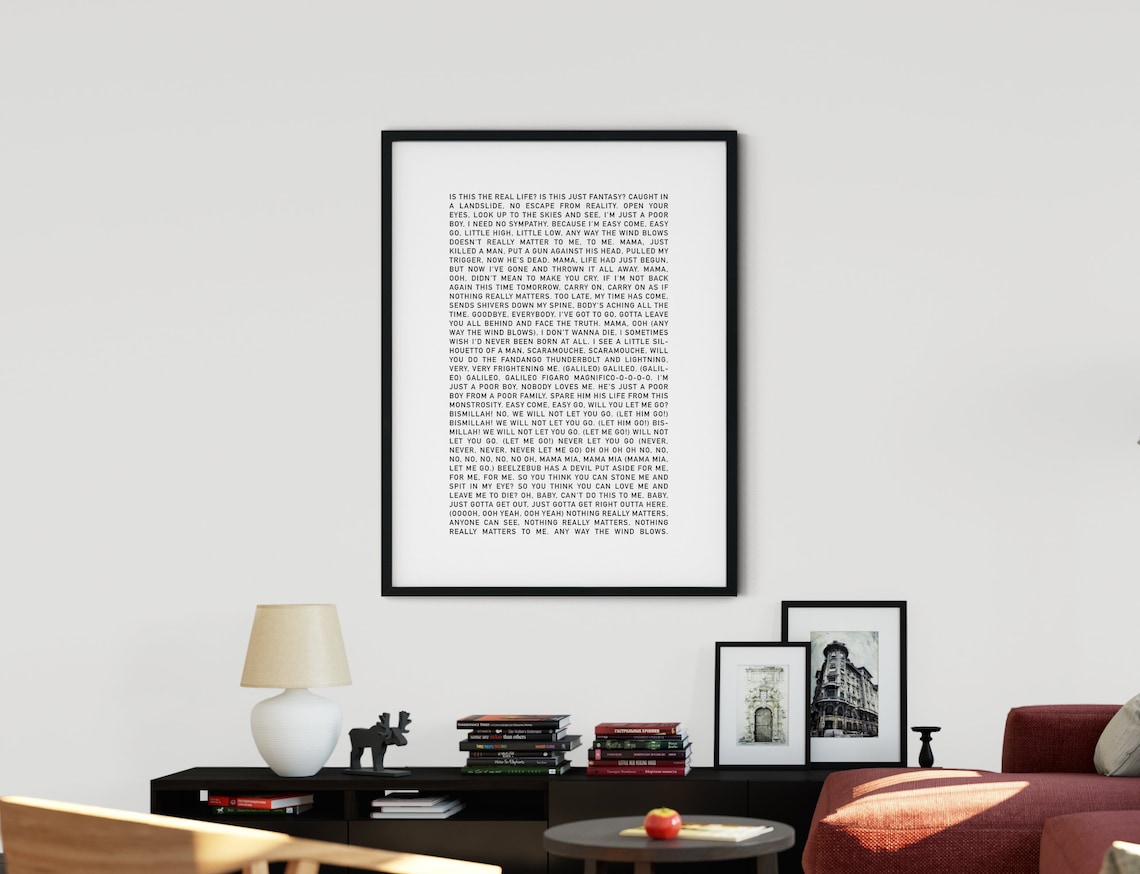 Bohemian Rhapsody Lyrics Printable Art Living Room Art | Etsy