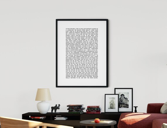Bohemian Rhapsody Lyrics Printable Art Living Room Art Bedroom Art Digital Print Art Print Wall Art Instant Download Artwork