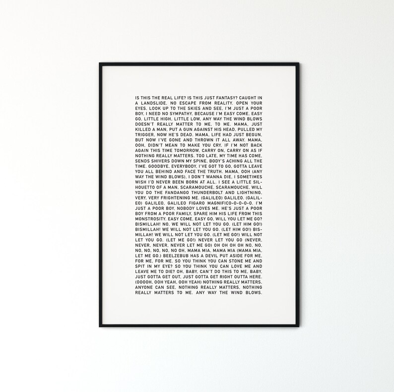Bohemian Rhapsody Lyrics Printable Art Living Room Art - Etsy
