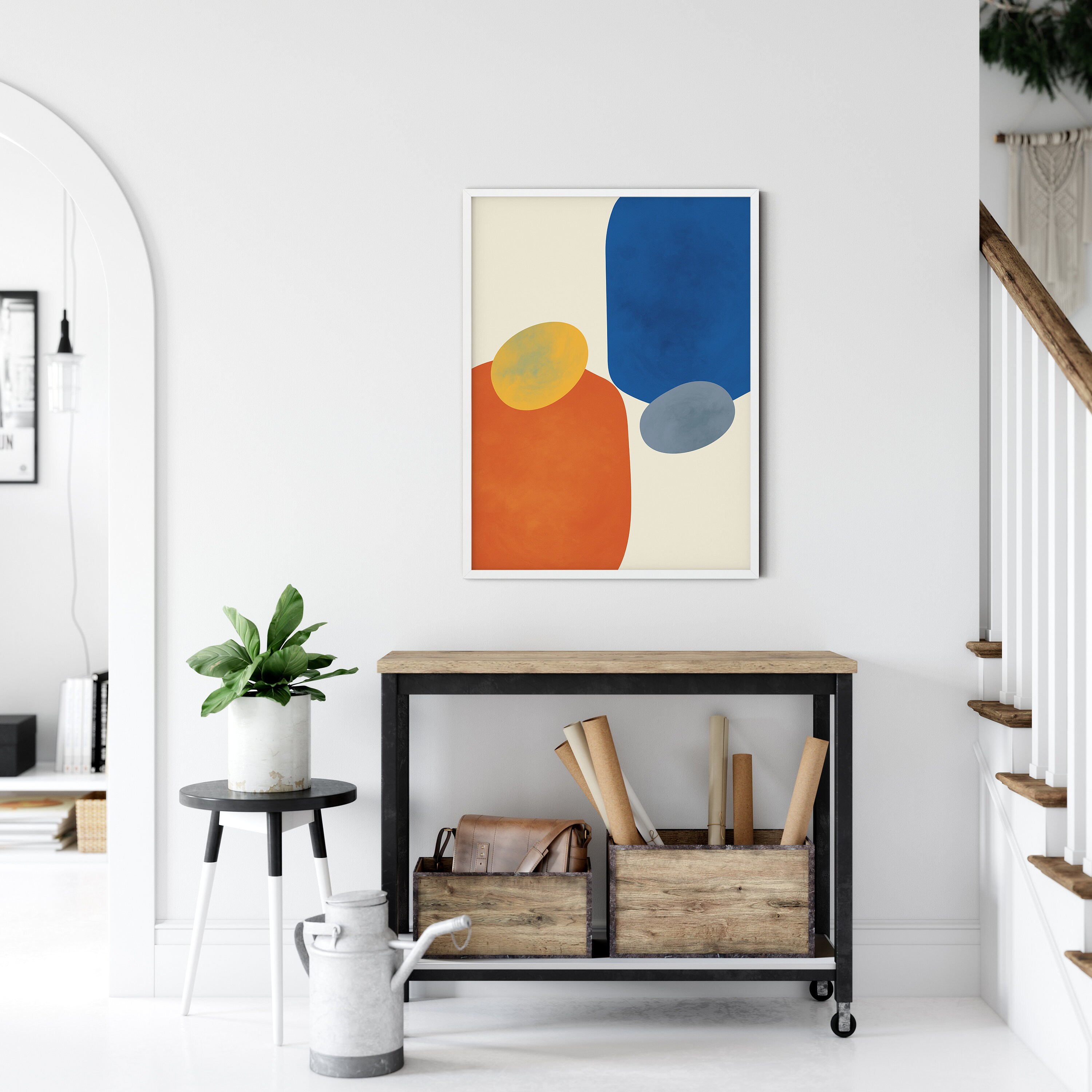 Mid Century Modern Wall Art Print Blue Orange Gold Abstract - Etsy
