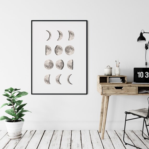 Moon Phases Poster Astronomy Lunar Art Indie Celestial Decor Bedroom Decor Lunar Phases Celestial Room Art Bohemian Moon Poster