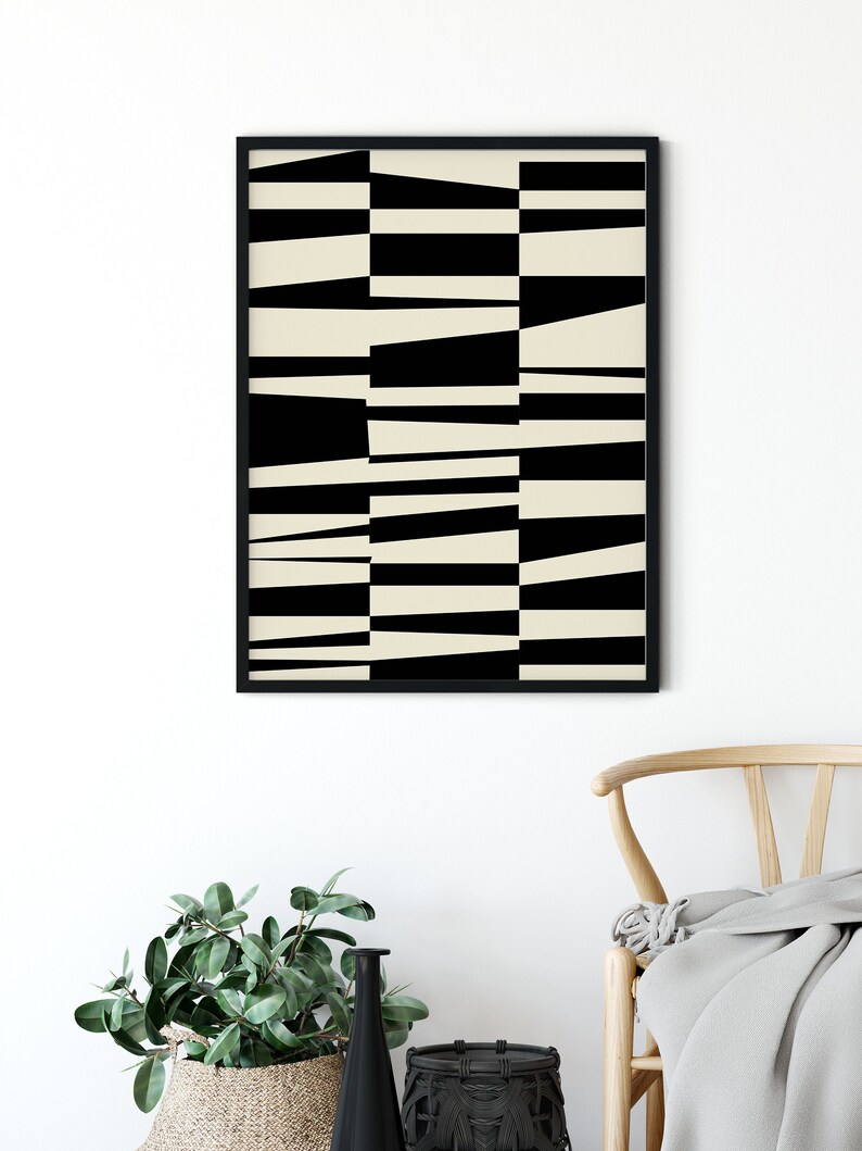 SET OF 2 Mid Century Modern Black and White Wall Art Black Etsy