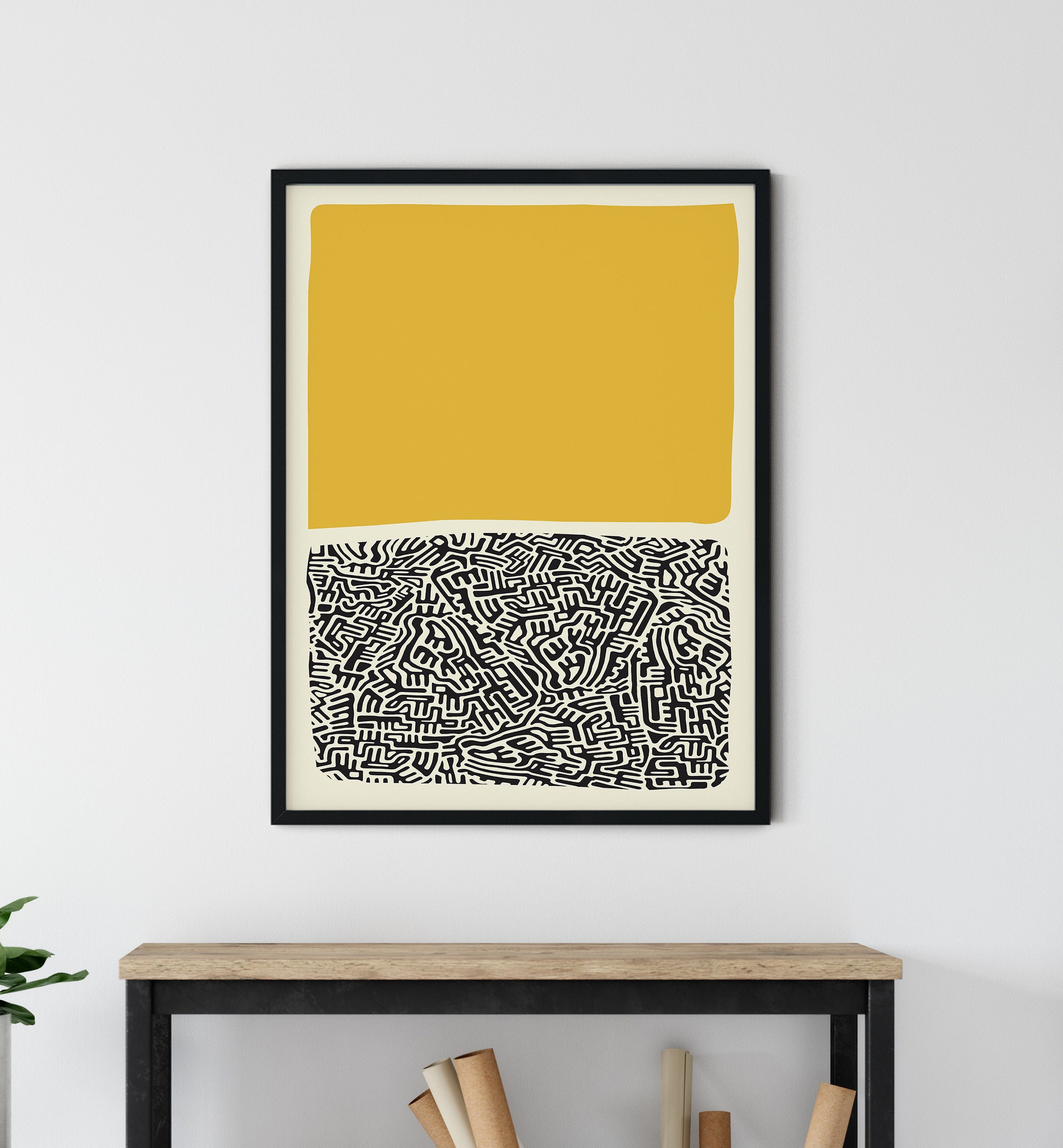 Mid Century Modern Abstract Wall Art Print Yellow and Black Etsy Canada