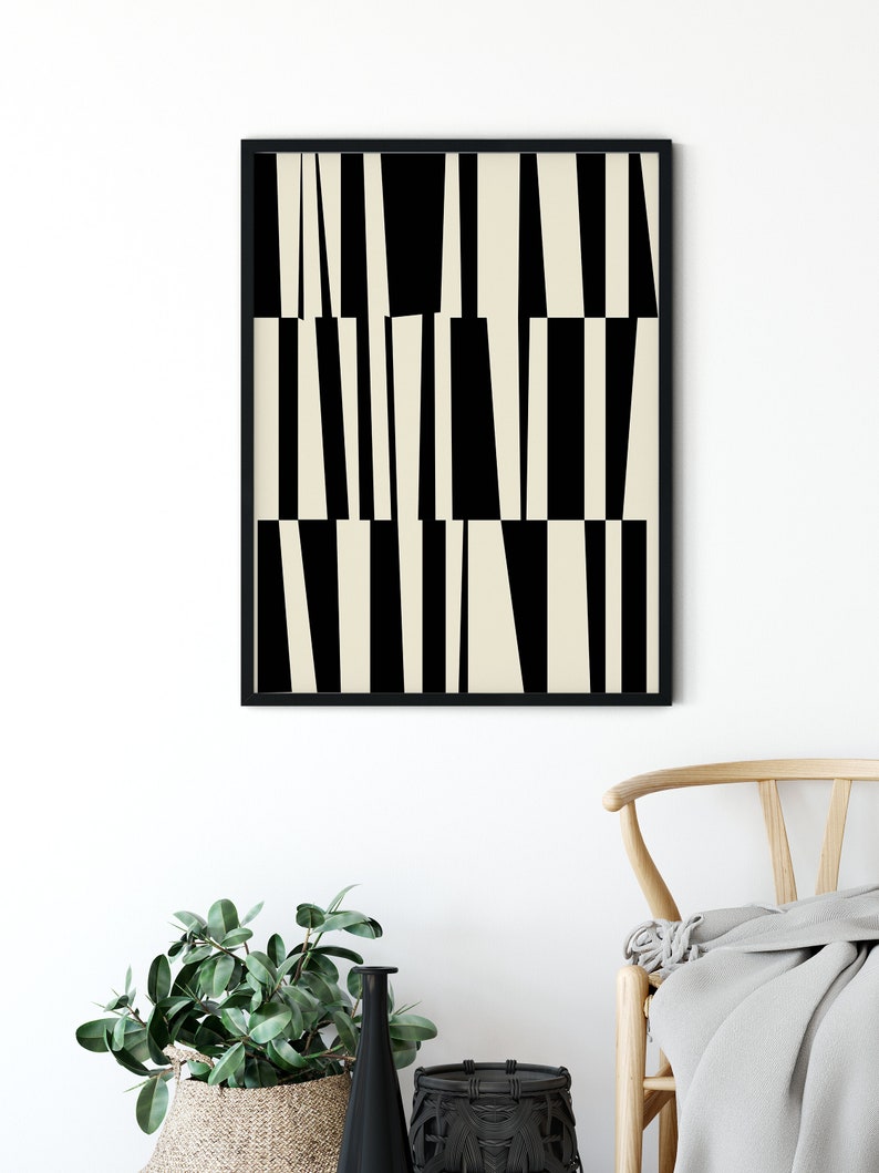 SET OF 2 Mid Century Modern Black and White Wall Art Black Etsy
