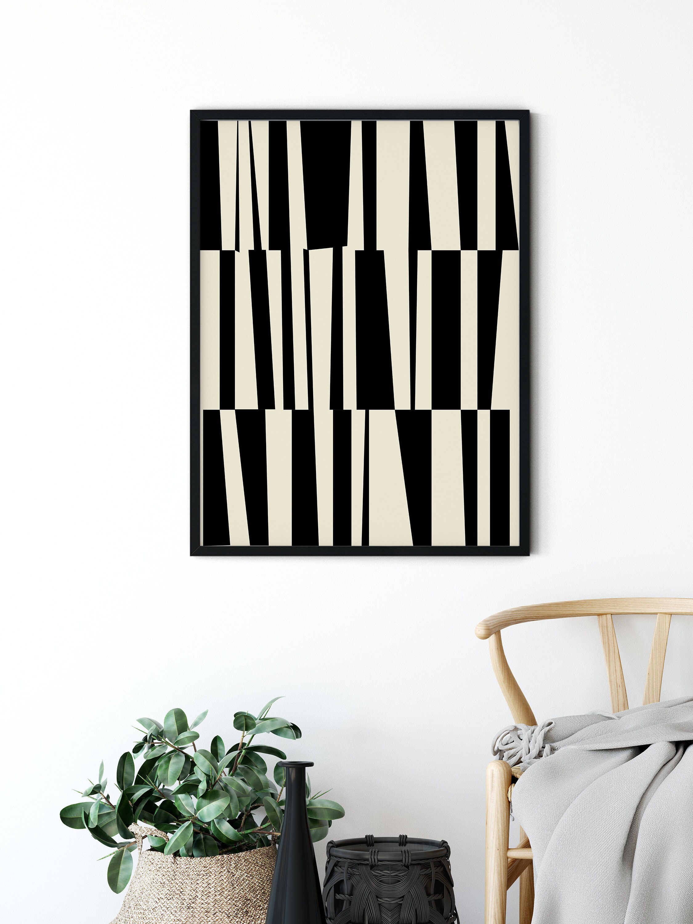 SET OF 2 Mid Century Modern Black and White Wall Art Black Etsy