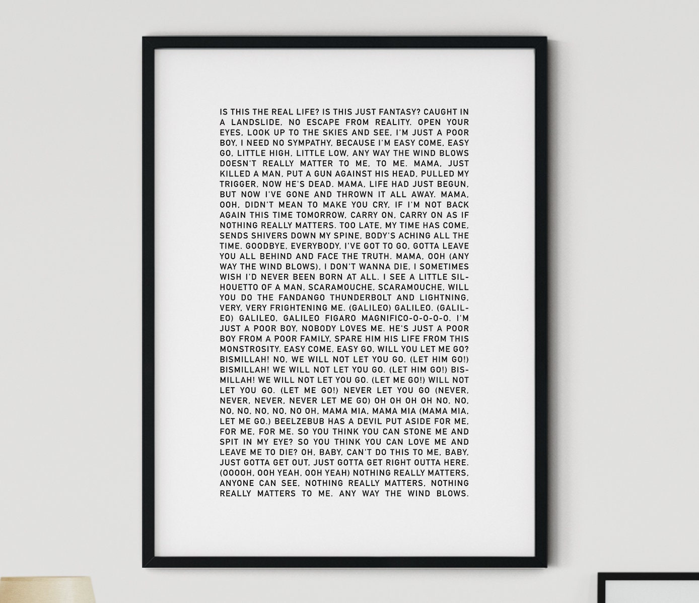 Bohemian Rhapsody Lyrics Printable Art Living Room Art | Etsy