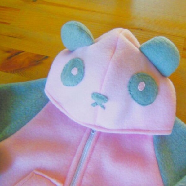 Panda Bear Baby Hoodie - Baby Jacket - Fleece Jacket - Pink And Grey - 0-3 Months