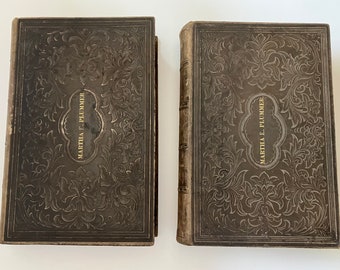 1860 The Cottage Bible Old & New Testament Polyglott STUNNING Illustrations / Plates 2 volumes Complete Leather
