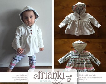 Children's Reversible Dress Jacket with Hood - PDF Sewing Pattern and Photo Tutorial - Sizes 000 to 10 - Baby Toddler Easy Pattern