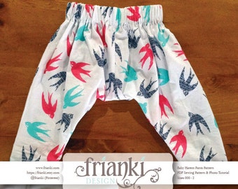 Baby Harem Pants - PDF Sewing Pattern and Photo Tutorial - Sizes 000 to 2 - Instant Download - Kids Toddler Child Easy Sew Pattern