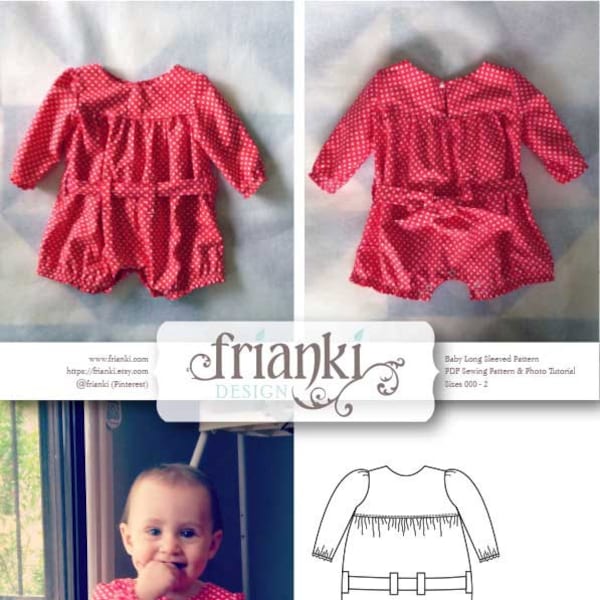 Baby Girl Long Sleeved Romper - PDF Sewing Pattern and Photo Tutorial - Sizes 000 to 2 - Instant Download - Toddler Child Easy Sew Pattern