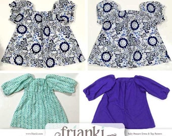 Baby Girl Peasant Dress & Top - Short and Long Sleeve - PDF Sewing Pattern and Photo Tutorial - Sizes 000 to 2 - Toddler Child Easy Pattern
