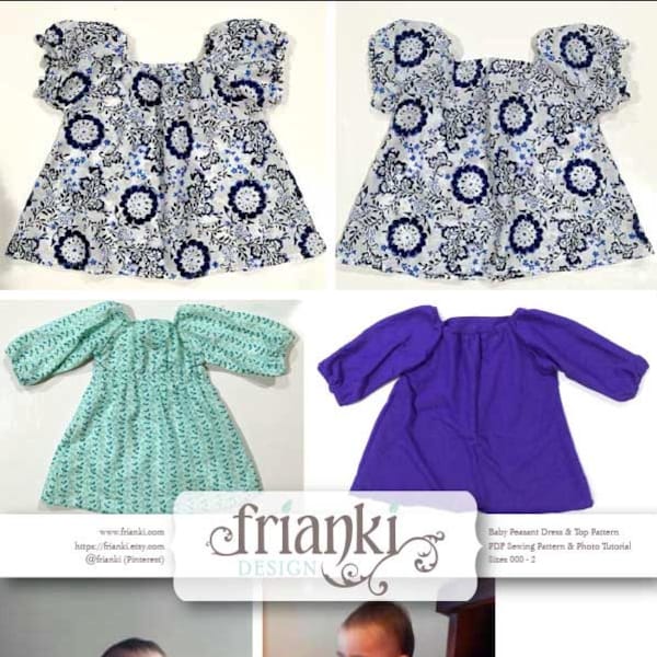 Baby Girl Peasant Dress & Top - Short and Long Sleeve - PDF Sewing Pattern and Photo Tutorial - Sizes 000 to 2 - Toddler Child Easy Pattern