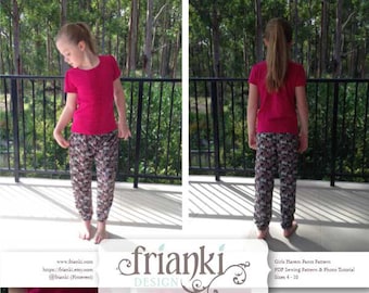 Girls Harem Pants - PDF Sewing Pattern and Photo Tutorial - Sizes 3 to 10 - Instant Download - Kids Toddler Child Easy Sew Pattern