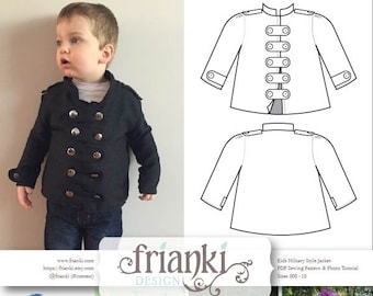 Children's Military Style Jacket - PDF Sewing Pattern and Photo Tutorial - Sizes 000 to 10 - Baby Toddler Easy Pattern
