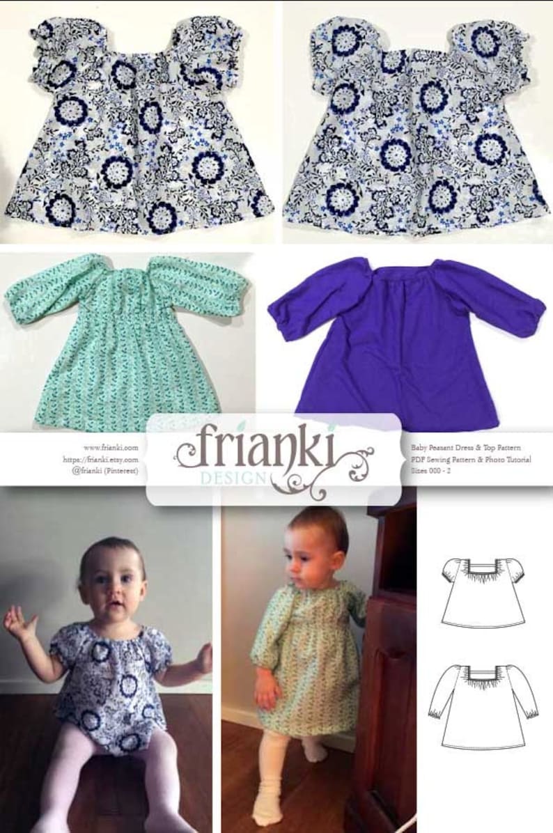 Baby Girl Peasant Dress & Top Short and Long Sleeve PDF Sewing Pattern and Photo Tutorial Sizes 000 to 2 Toddler Child Easy Pattern image 1