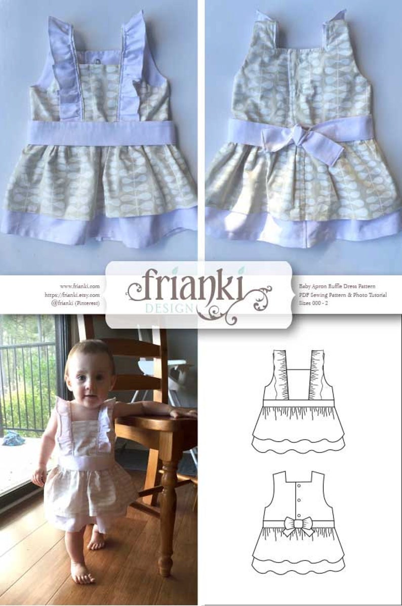 Baby Girl Ruffled Apron Dress PDF Sewing Pattern and Photo Tutorial Sizes 000 to 2 Instant Download Toddler Child Easy Sew Pattern image 1