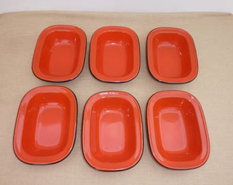 Porcelain Enamelware Orange Bake & Serve Pans / Pie Dish Set of 6 (18x13.5x4.cm)