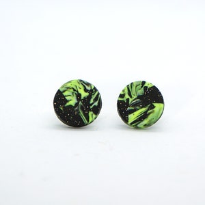 Galaxy Polymer Clay Studs Black Yellow Glitter Circles Gold Post